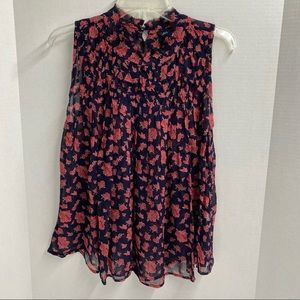 Lucky Brand top sleeveless smocked flowy floral print size Medium 2 button back